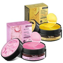 Pack of 2 Collagen Hydrogel Anti-Ageing Eye Mask, 60 Pieces Moisturising Eye Pad Mask, Against Dark Circles, Wrinkles, Dark Circles and Eye Bags, 30 Pairs of Hyaluronic Acid Eye Pads, 24K Gold + Pink