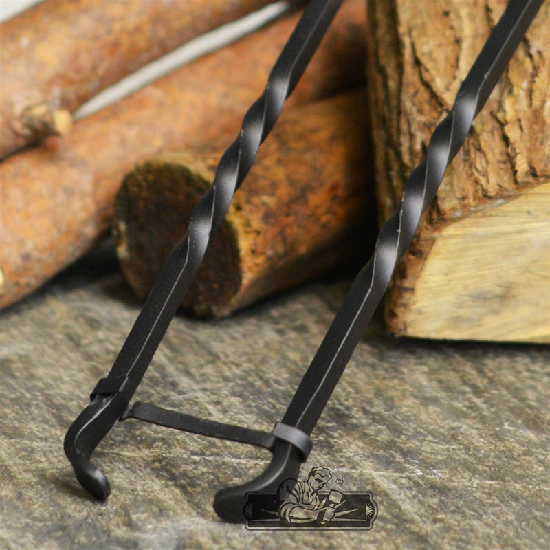 Black Country Metal Works 'Sekitan' Natural Iron Twist Fireplace Tongs