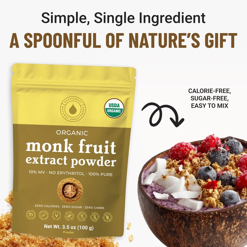 Organic Monk Fruit Extract Powder, 3.5 oz, Pure USDA Organic