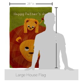 Father's Day Lion Burlap House Flag - Pack Family Dad Daddy Papa Grandpa Best Parent Sibling Relatives Grandparent USA Vintage Applique - Banner Small Garden Yard Gift Double-Sided Made in 28 X 40