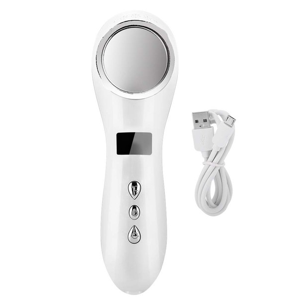 Ultrasonic Facial Beauty Machine, Hot and Cold Massage Face Lifting Device for Skin Care and Skin Tightening (White)