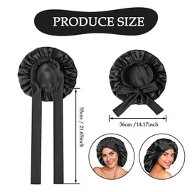 YMWALK Double-Sided Satin Sleep Bonnet with Bow - Adjustable Silk-Like Hair Wrap for Women, Hair Bonnet for Bath,Shower & Night Cap for Curly/Straight Hair (Black)