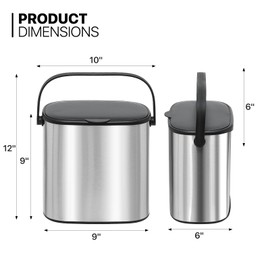 MoNiBloom 1.3-Gallon Small Hanging Trash Can for Kitchen Bathroom Bedroom Living Room Home Office Dorm Fingerprint-Proof Garbage Bin Removable Lid Brushed Stainless Steel 5-Liter