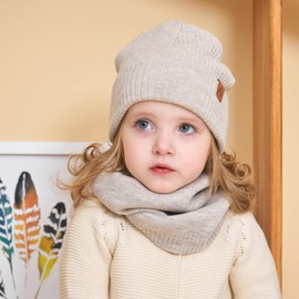 AHAHA Baby Beanie, Boys’ Knitted Winter Hat, Warm Hat and Scarf for Children, beige, s