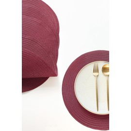 Floroom 15 Inch Round Braided Placemats Set of 4, Washable Heat Resistant Cotton Polyester Circle Place Mats for Kitchen Dining Table - Burgundy