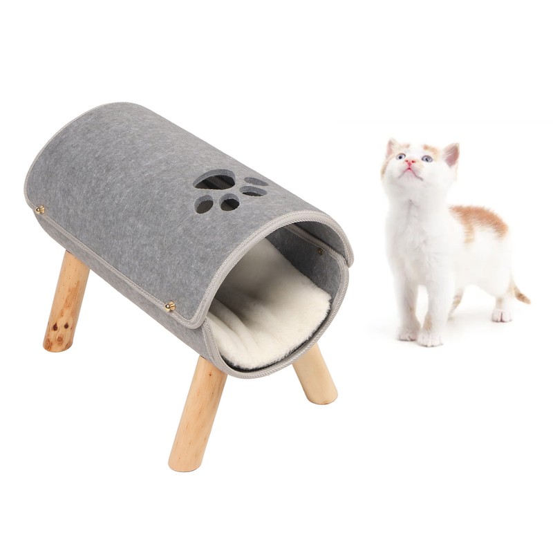 Cat Tunnel Bed Elevated Wooden Legs Cat Tunnel Soft Felt