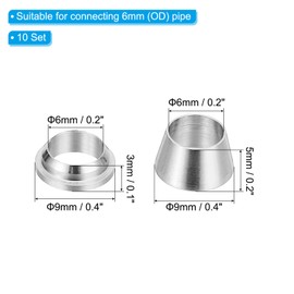 PATIKIL 6mm Tube OD 304 Stainless Steel Compression Tube Fitting Sleeve, 20 Pack Double Ferrule Ring Tubing Fitting Assortment Kit, Silver