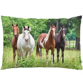 EKOBLA Throw Pillow Cover Horses Brown White Horse Animal Print Group Wildlife Green Leaves Trees Nature Decor Lumbar Pillow Case Cushion for Sofa Couch Bed Standard Queen Size 20x30 Inch