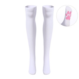 ABAFIP Women Cute Kawaii Cat Paw Print Thigh High Socks Kitten Claw Above Knee Sheer Hosiery Stockings White One Size