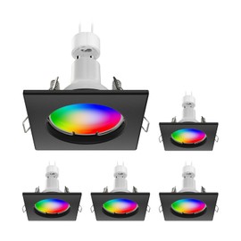 ledscom.de RIR Ceiling Recessed Spotlight Mounting Frame Black Matt Square with Smart Home RGBW GU10 LED Lamp, 5.41 W, 473 lm Pack of 5