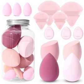 14 Piezas Esponja Maquillaje, Beauty Blenders, para Juego de Esponjas de Maquillaje Facial, Uso Seco y Húmedo, Esponja de Maquillaje para Base en Polvo (Rosa-02)