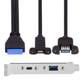 xiwai Dual Ports USB 3.0 & USB-C Type-C Female to 19/20Pin Header High Speed 5Gbps Data PCI-E Back Panel Cable for Computer Motherboards 50cm