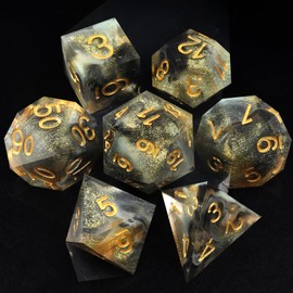 Haxtec Sharp Edge Dice Set Black White Gold Glitter Resin DND Dice Set with Dice Case Polyhedral D&D Dice for Roleplaying Dice Games Dungeons and Dragons Gifts