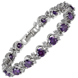 Riva Flower Tennis Bracelet, 18 cm, with Round-Cut Cubic Zirconia Gemstone (6 Colours Available), 18 K White Gold-Plated, Simple Modern Elegance, Gold Plated