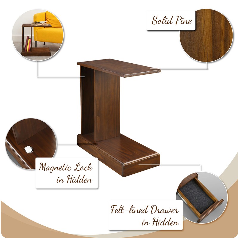 Casual Home Monroe C-Table Drawer, Concealment Furniture, Mocha, 22.75 in