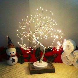 FUCHSUN Led Fairy Light Tree Lamp 8 Modes Bonsai Tree Light with 108 Warm White Led Battery USB Powered Tabletop Tree with Timer for Home Christmas Decoration (Silver Branches)