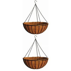 Topiary Art Works 24" Georgian Rigid Iron Hanging Basket (C960) with Coco Moss Liner and Heavy Duty Chain Hanger - 2 Sets