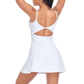 Womens Tennis Dress, with Adjustable Straps & Built-in Bra Athletic Golf Dresses for Women Workout Exercise White