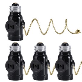 DiCUNO UL Listed E26 to 2 Polarized Outlet Socket Adapter, Pull Chain Switch Control Light Bulb, Standard (Medium) E26 Base to 2-Prong Outlet Plug Splitter Converter, Black, 4-Pack