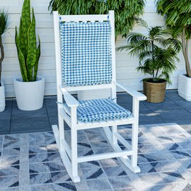 Klear Vu Porch Rocking Chair Cushion Set for Indoor and Outdoor Use, Assembled in The USA, Easy to Clean Stylish Seat and Back Pads with Fabric Ties, 20" x 17" x 2", Gingham Blue