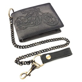 Jockey Club Genuine Leather Biker Wallet Horizontal Hunter Leather Motorcycle Wallet with 50 cm Chain and RFID Protection