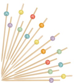 ENLACE Colourful Beads Cocktail Skewers, Pack of 100 Skewers, Finger Food Children, 12 cm Beads Cocktail Decoration Wedding Wooden Skewers, Cocktail Sticks, Toothpicks, Wood, Fruit Skewers, Cheese