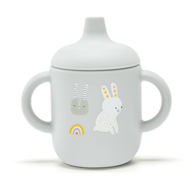 Little Rawr 180ml Silicone Sippy Cup with Soft Spout, Easy Grip – Sippy Cups for Toddlers 1-3, Baby Sippy Cups 6-12 Months – Toddler Sippy Cup – Baby Water Cup for Drinking and Training (Grey-Rabbit)