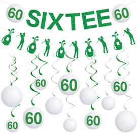 Gameza 60th Birthday Decorations for Men - 14PCS Golf Birthday Party Decorations 60th Birthday Decorations Women Men Golf Glitter Sixtee Banner Hanging Swirls 60th Golf Theme Bday Party Decorations