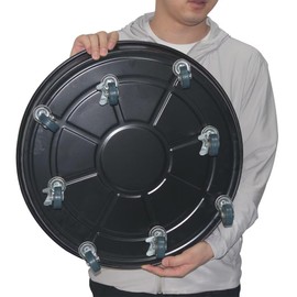 Round Plant Stand with Lockable Wheels, Heavy Duty for Indoor Outdoor, Large Rolling Dolly Planter Caddy on Casters to Carry Potted Flower Pot, Round Metal Tray NO Holes, Black