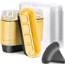 Findful Mini Loaf Baking Pans with Lids And Spoons (50 Pack, 6.8oz) Rectangle Aluminum Foil Baking Pans Tins Containers - Cupcake Containers Wrappers Cheesecake Creme Brulee Ramekins