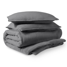 Bare Home Ultra Soft Washed Microfiber King/Cal King Duvet Cover with Zipper and Securing Ties and 2 King Pillow Shams, Linen-Like Look, Easy Care, Hypoallergenic (King/Cal King, Grey)
