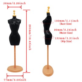 Doll Dress Form Mannequin Dress Form Torso Stand with Base Stand for Apparel Design and Costume Jewelry Display(Black Gold,4pcs)