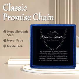 Promise Necklace for Him - Promise Necklace Gifts for Him Boyfriend, Promise Cuban Link Chain for Men, Sentimental Gift for Him, Promise Gifts for Boyfriend Birthday Valentines Jewelry Gifts Ideas,