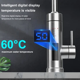 Durchlauferhitzer Wasserhahn, 3000W 220V Elektrischer Wasserhahn 360° Drehbarer LED Küche Armatur Heißwasserhahn Warmwasserhahn Mischbatterie Elektrische Edelstahl für Garten Bad Wohnwagen Camping