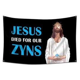 Felizer Jesus Died for Our Funny Flag Tapestry (3x5ft,Heavy Duty, Durable 150D Polyester) Brass Grommets Banner For Outdoor Garage Dorm