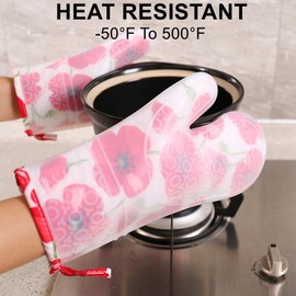 xt Oven Mitts Set of 2 Pcs with Transparent Clear Silicone Shell and Cotton Lining, Heat Resistant to 500 F Kitchen Oven Gloves Pot Holder for Cooking, Barbecue Cooking Baking, BBQ