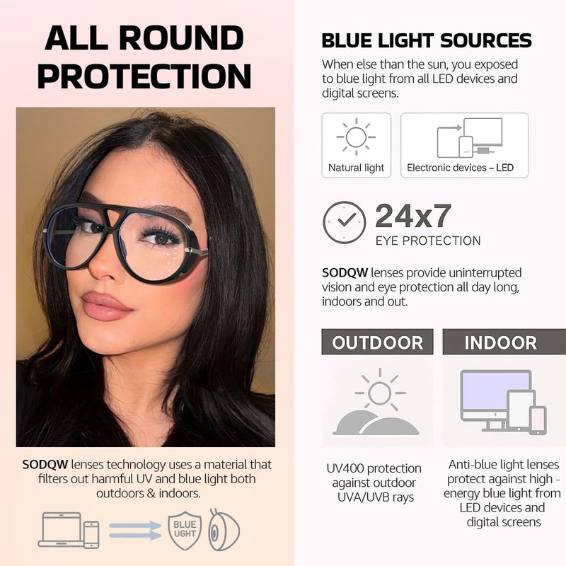 SODQW Aviator Blue Light Blocking Glasses for Women with Earring