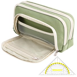 patinadrift Pencil Case Large Capacity Pencil Case Girls Pencil Case Multifunctional Pencil Case Canvas Aesthetic Pencil Case with Set Square Stationery for School, Office (Black), Green, pencil case