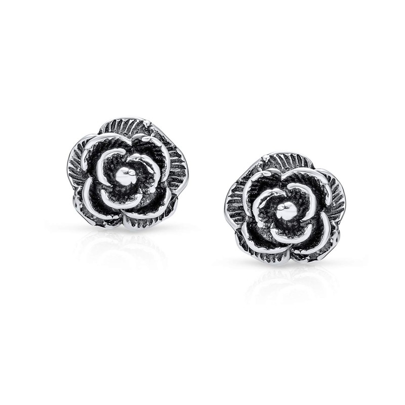 Retro Vintage Style Floral Garden Party Flower Black Rose Stud