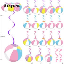 20pcs Pink Beach Ball Party Hanging Swirls Summer Beach Birthday Party Decorations Beach Ball Theme Ceiling Swirl Streamers for Summer Pool Theme Party Baby Shower Supplies