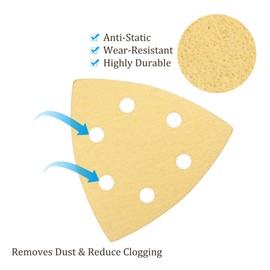 Kozelo Pack of 24 Mouse Sander Detail Sandpaper - [80 Grit, 3.7 x 3.7 x 3.7 Inches] Triangular Velcro Sanding Pads for Wooden Furniture Polishing | 6 Holes, Aluminium Oxide