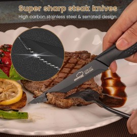 Amorston Steak Knives, Knives Set of 8, Stainless Steel 8 Piece - Black