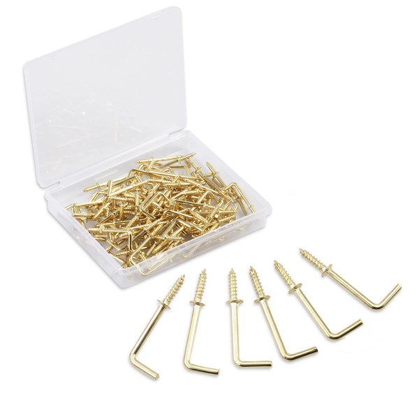 SPEEDWOX 100PCS Right Angle Screws Hook 1 Inch, Screw-in Square