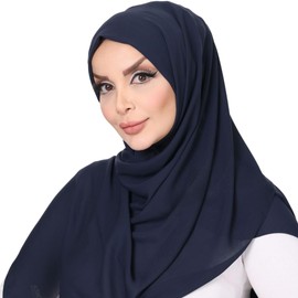 TUĞRALI TESETTÜR Premium Chiffon Hijab Scarf, Black, Modest Head Cover for Women (Navy Blue)