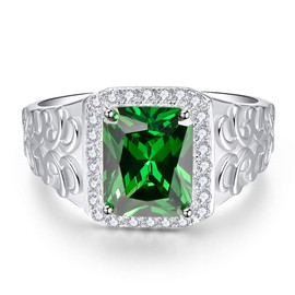 Bonlavie Created Emerald Rings for Man Solid 925 Sterling Silver Rings Emerald Cut 8mm*10mm Round Cut CZ Wedding Engagement Bands Jewelry for Men Size S