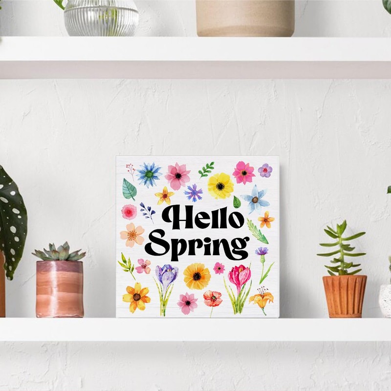 Spring Decor Farmhouse Hello Spring Floral Wood Sign Spring Decorations