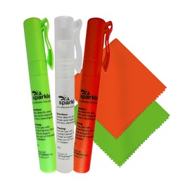 OPTIPAK Sparkle Anti-Reflective Pen Lens Cleaner Spray kit | (3x) 0.3oz Glasses Cleaner Pen Spray+(2x) Microfiber Cloth for Eyeglasses, Sunglasses, Lenses, Screens and Camera Cleaning Kit(5 Piece Set)