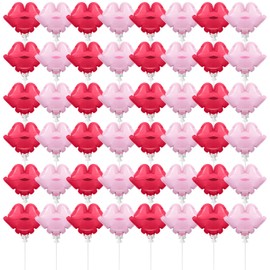 Halloscume 50 Pcs galentines balloons Valentines Day Decorations self inflating lip balloons with stick Red and Pink Kiss gifts decor for Wedding Engagement