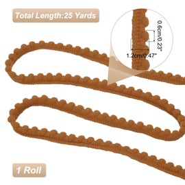 sourcing map 25 Yards Pom Pom Trim Ribbon, 0.5" Wide Light Brown Pom Pom Ball Fringe Trim Sewing Fringe Fabric Trim Ribbon for DIY Crafts Curtain Clothes Pillow Home Decoration