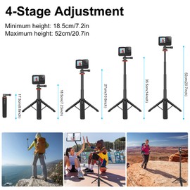 TzezFoz 20.7'' Lightweight Extendable Tripod for Sports Cameras, Universal Action Camera Tripod with Non-Slip Handle, Waterproof Design, Rubber Base for Stability